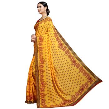 Mustard printed georgette saree with blouse 2