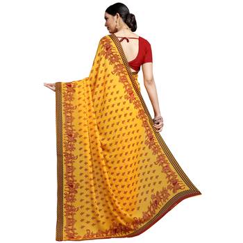 Mustard printed georgette saree with blouse 3