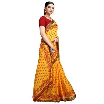Mustard printed georgette saree with blouse 4