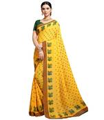 Yellow printed georgette saree with blouse