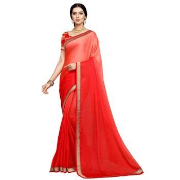 Red plain art silk saree  1