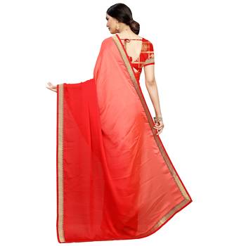 Red plain art silk saree  3