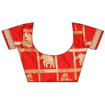 Red plain art silk saree  4