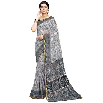 White printed georgette saree  1