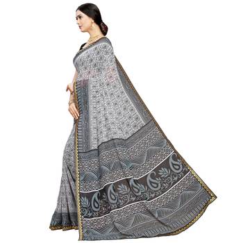 White printed georgette saree  2