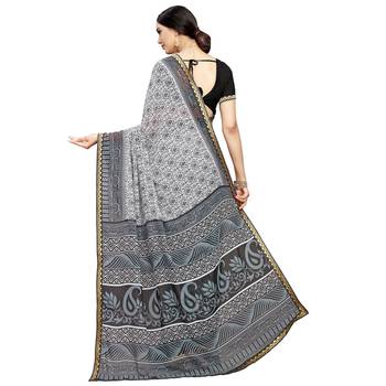 White printed georgette saree  3