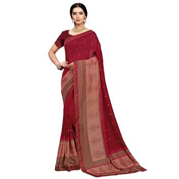 Maroon embroidered silk blend saree  1