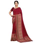 Maroon embroidered silk blend saree 