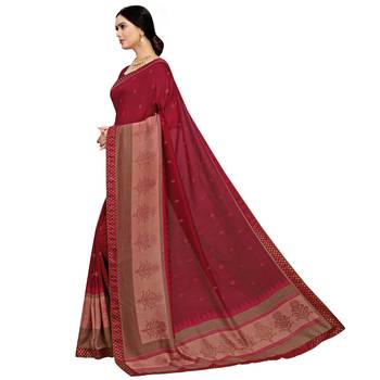 Maroon embroidered silk blend saree  2