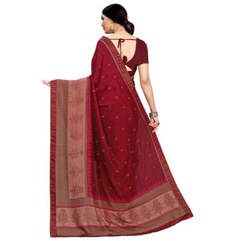 Maroon embroidered silk blend saree  3