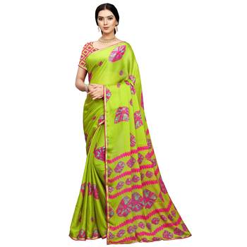 Dark lemon printed silk blend saree  1