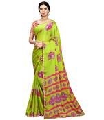 Dark lemon printed silk blend saree 