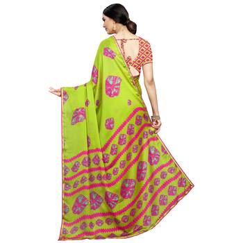 Dark lemon printed silk blend saree  3