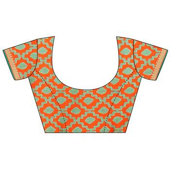 Orange printed silk blend saree  4