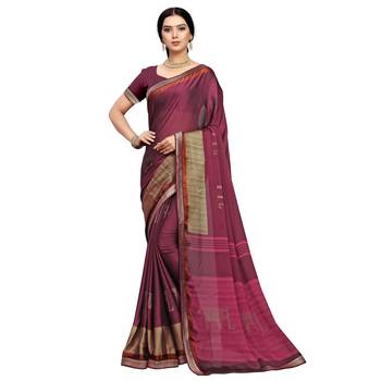 Dark magenta printed silk blend saree  1