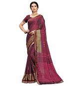 Dark magenta printed silk blend saree 