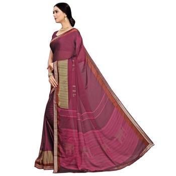 Dark magenta printed silk blend saree  2