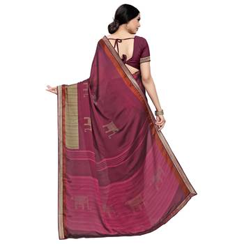 Dark magenta printed silk blend saree  3
