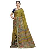 Mehendi printed silk blend saree 