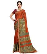 Orange printed silk blend saree 