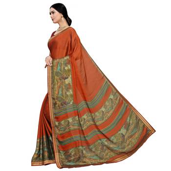 Orange printed silk blend saree  2