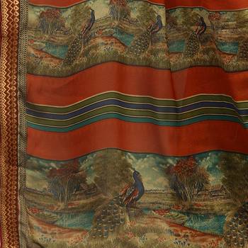 Orange printed silk blend saree  5