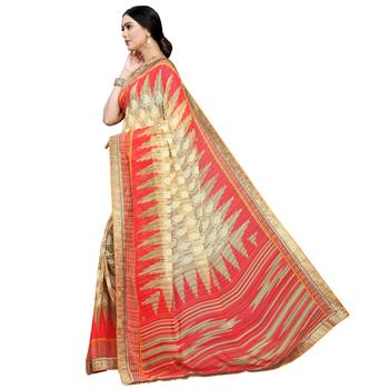 Light red printed georgette saree  2