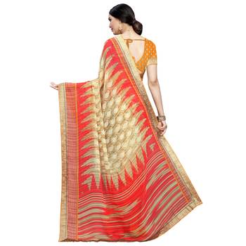 Light red printed georgette saree  3