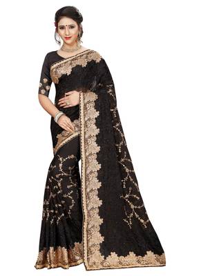 Black embroidered georgette saree with blouse 1
