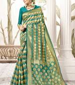 Blue woven art silk saree with blouse