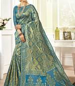 Blue woven art silk saree with blouse