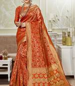 Orange woven art silk saree with blouse