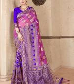 Pink woven art silk saree with blouse