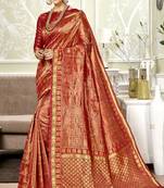 Red woven art silk saree with blouse