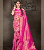 Pink woven banarasi saree with blouse