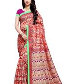 Red Printed Bhagalpuri Cotton Saree With Blouse