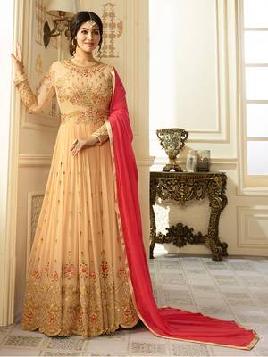 Cream Embroidered Faux Georgette Salwar With Dupatta 1