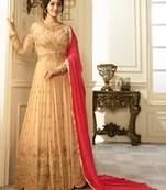 Cream Embroidered Faux Georgette Salwar With Dupatta