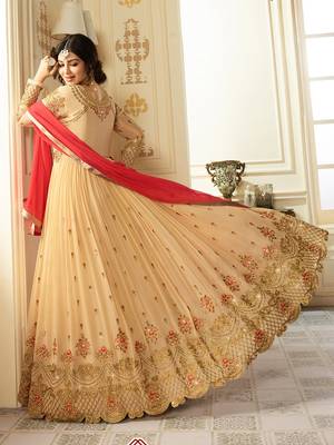 Cream Embroidered Faux Georgette Salwar With Dupatta 2