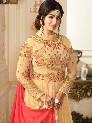 Cream Embroidered Faux Georgette Salwar With Dupatta 3