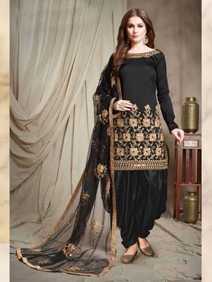 Black Faux Georgette Designer Patiala Salwar Suit 1