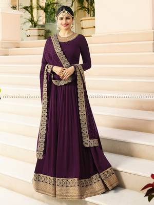 Purple Embroidered Faux Georgette Salwar With Dupatta 1