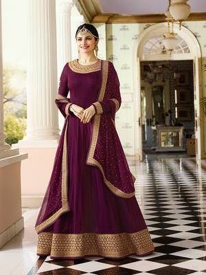Purple Embroidered Faux Georgette Salwar With Dupatta 1
