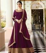 Purple Embroidered Faux Georgette Salwar With Dupatta