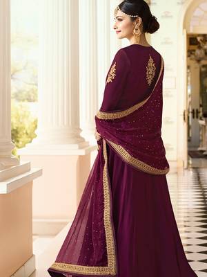 Purple Embroidered Faux Georgette Salwar With Dupatta 2