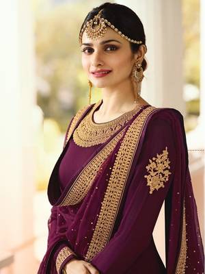 Purple Embroidered Faux Georgette Salwar With Dupatta 3