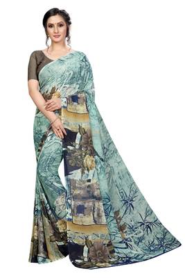 Multicolor printed faux georgette saree with blouse 1