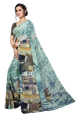 Multicolor printed faux georgette saree with blouse 3