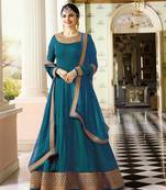 Turquoise Embroidered Faux Georgette With Dupatta