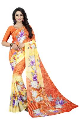 Multicolor printed faux georgette saree with blouse 1